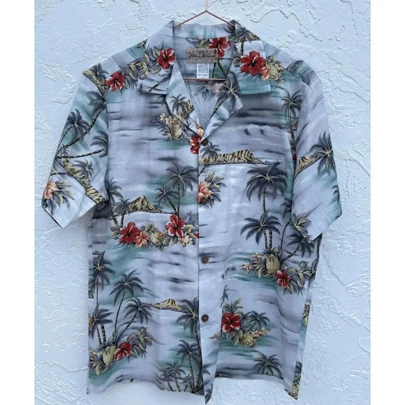 Blue Hawaii Mens Short Sleeve Collared Button Down Coconut Print Shirts Sz L - Picture 1 of 10